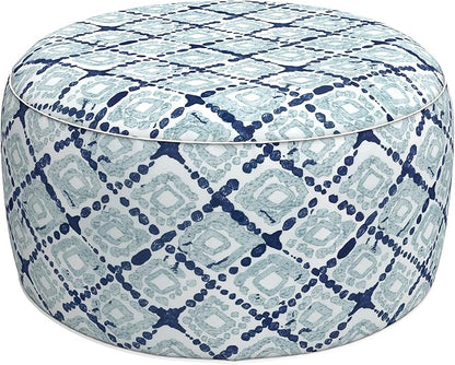 LVTXIII Outdoor Inflatable Ottoman, Fade-Resistant Round Footrest Stool D31”x H14”, Portable Patio Pouf for Garden Camping or Home Use, Boho Geometry Blue