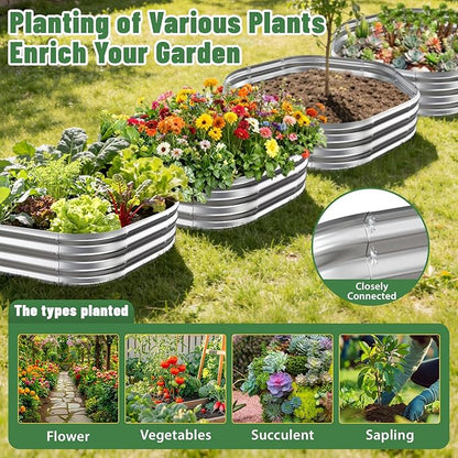 Hexagon Raised Garden Bed, 48 Inch Diagonal & 12 Inch Tall, Galvanized Steel Planter Box with Wave-Shaped Metal Panels for Outdoor Flower,Tree,Herb & Vegetable Garden (Silver, 4FT X 1FT)