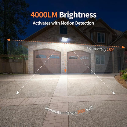 intelamp Solar Flood Lights Outdoor Waterproof, 20000mAh 4000LM Linkable Dual Motion Sensor Security Floodlight Exterior with Remote 16.4 FT Cable, 2-12H Dusk to Dawn Spots Lighting Outside