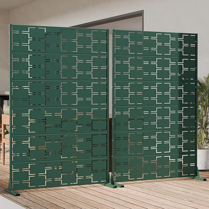Casaphoria Metal Privacy Screen Outdoor, 72" H x 47" W Freestanding Decorative Privacy Screen for Patio Deck Balcony Garden with Stable Base, Drakgreen-Square