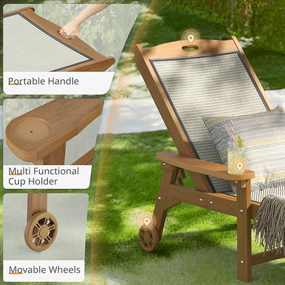 LUE BONA Chaise Lounge Chair Outdoor Set of 4, HDPS and HDPE Wicker Material, Patio Lounge Chair with Adjustable Backrest, Resin Pool Lounge Chairs with Wheels for Backyard, Poolside and Deck