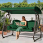 3 in 1 Outdoor Porch Swing with Adjustable Canopy, 3 Seat Outdoor Swing for Adults, Patio Swing Chair with Thickened Cushions,Pillows & Cup Holders for Backyard, Porch, Garden (Green)