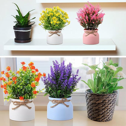 Cindeer 16 Pcs Large Artificial Potted Flowers Fake Potted Plants Plastic Faux Flowers for Home Decor Indoor Artificial Plants in Pots for Wedding Home Desk Tabletop Outdoor Office Kitchen (Gentle)