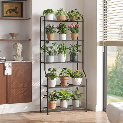 5-Tier Corner Plant Stand, Metal Black Flower Pot Rack, Indoor Outdoor Heavy Duty Shelf (Black, 5 Tier)