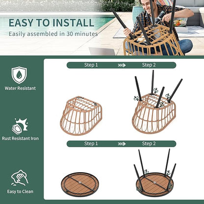 Pamapic 5-Pieces Patio Dining Set with Wood Table Top, All-Weather PE Rattan Patio Furniture Set, Outdoor Dining Furniture with Removable Cushion Chairs & Round Table for Garden Lawn Patio,Cream