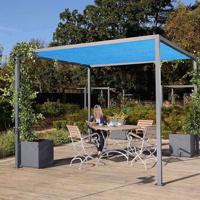Eden's Decor Straight Flat-Edged Sun Shade Sail Rectangular 11' x 20' Blue UV-Blocking Outdoor Canopy Fabric Cloth Awning for Pergola Patio Garden Backyard Custom Size
