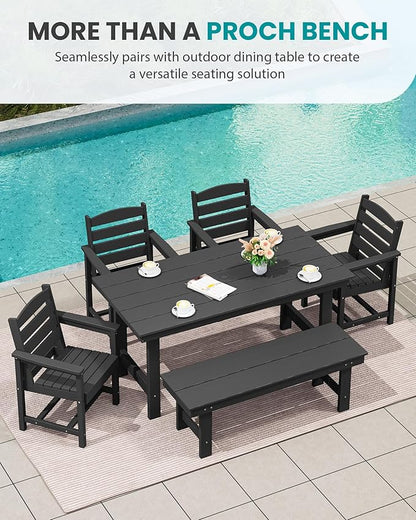 SERWALL 2-Person Outdoor Bench Backless, HDPE Outdoor Benches Weatherproof, 700 Lbs Weight Capacity, Poly Lumber Patio Furniture for Garden, Porch and Park, Black, 2 Pack