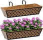 SPECILITE 24" Window Boxes Planters, Heavy Duty Metal Railing Planter Boxes, Adjustable Balcony Planters for Railing Hanging, with Coco Liner & Tool Set for Deck, Porch, and Patio Gardening (2 Pack)