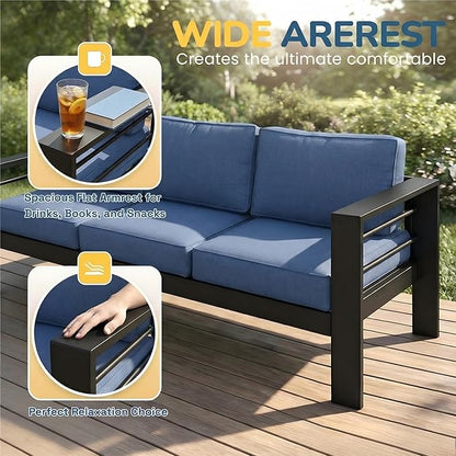 Solaste Aluminum Patio Furniture Set for All Weather, Oversized Metal Outdoor Furniture Set with 27.5" Deep Seating and 3.2" Wide Armrest, Outdoor Patio Sofa with 10" Back Suport Cushion