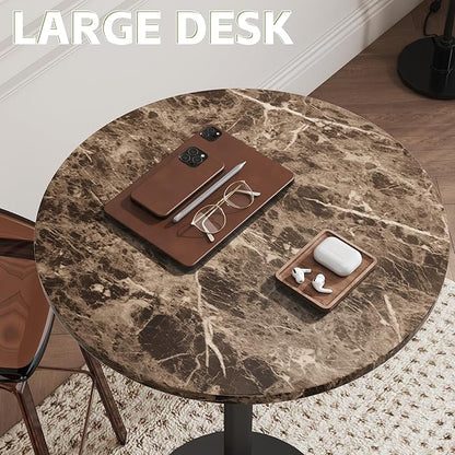 Flamaker Round Bistro Pub Table Modern Style Metal Base MDF Top Cocktail Bar Table Counter Bar Height for Pub, Dining Room, Party (2, Marble-Black)