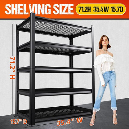 71.2" H Garage Shelving Heavy Duty Storage Shelves, Adjustable Metal Shelving Unit, Utility Garage Organizer Shelf for Basement, Pantry, Warehouse, Supermarket, 35.4" Wx15.7 Dx71.2 H,Black