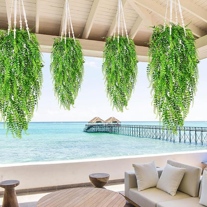 Waipfaru 4Pcs Fake Ferns Fake Hanging Plants Artificial Ferns for Outdoors，UV Resistant Plastic Fake Plants for Indoor Wall Porch Wedding Party Holiday Decor