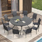 VICLLAX Large Patio Dining Furniture Set, Outdoor Dining Set for 10-60" Round Outdoor Table and Patio Stackable Chairs, Grey Tabletop and Dark Grey Fabric