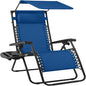 Best Choice Products 30” Wide Folding Zero Gravity Outdoor Recliner Patio Lounge Chair w/Adjustable Canopy Shade, Headrest, Side Accessory Tray - Marine