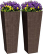 Greesum 24 Inch Tall Plastic Planters with Rattan Texture – Set of 2, Detachable Inner Pot & Drainage Holes, Indoor/Outdoor Decorative Flower Pots for Large Plants, Trees, Patio, and Garden, Brown
