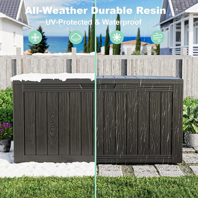 Deck Box 80 Gallon Black Resin Outdoor Storage, Lockable