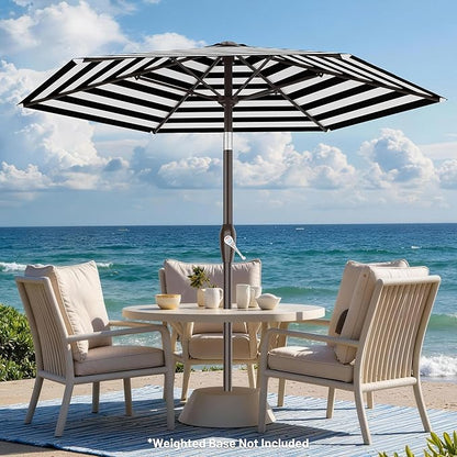 AreShark 7.5FT Patio Umbrella Table Market Umbrella with 6 Sturdy Ribs, Button Tilt/Crank, Heavy-Duty Outdoor Umbrellas for Pool, Deck, Garden and Backyard, Black & White Stripe