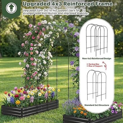 DTIG Galvanized Raised Garden Bed with Trellis, 6×3×1 FT 2 Pack Outdoor Garden Bed, Upgraded 4×3 Support, Black
