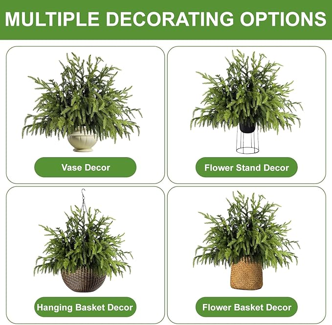 Artificial Pine Greenery Stems, 50 Pack, 18 Inch Green Polyethylene