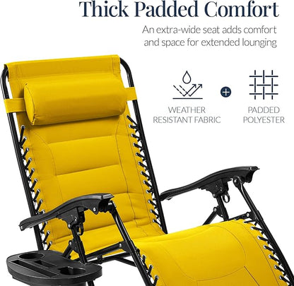 Best Choice Products Oversized Padded Zero Gravity Chair, Folding Outdoor Patio Recliner, XL Anti Gravity Lounger for Backyard w/Headrest, Cup Holder, Side Tray, Polyester Mesh - Yellow