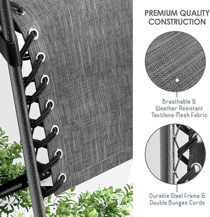 Nestl Zero Gravity Chairs Set of 2, Patio Lounge Chair Outdoor with Pillows & Cup Holder Trays, Adjustable Steel Mesh Reclining Camping Chair, Folding Patio Lawn Chair for Deck, Beach, Yard - Grey