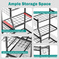 Storage Rack for Yard Tools, Black Rust-Proof Alloy Steel with Lockable Wheels
