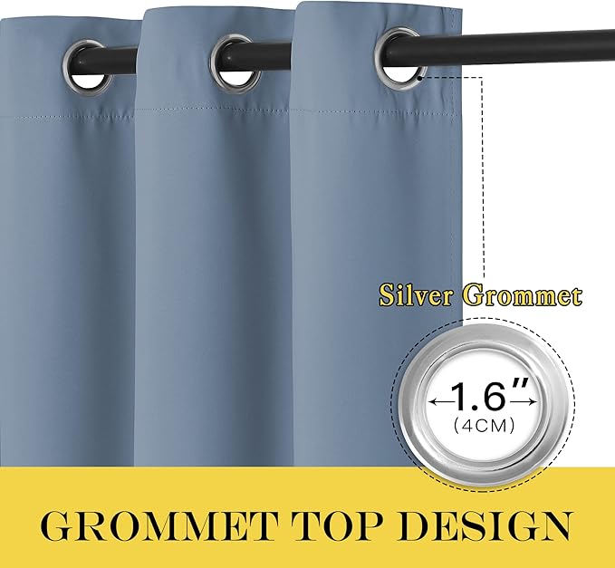 NICETOWN Blackout Drapery Door Curtain for Bedroom - Grommet Window Treatment Thermal Insulated Solid Vertical Drape for Doorway (Stone Blue, 1 Piece, 66 by 66 Inch)