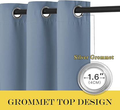 NICETOWN Blackout Doorway Curtain 90 inches Long - Room Darkening Thermal Curtain Grommet Large Window Treatment Sound Reducing for Living Room (Stone Blue, 1 Panel, W66 x L90)