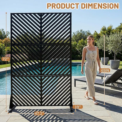 VINGLI Privacy Fence Panels, 72H’’ x 47W’’ Metal Privacy Screen Freestanding, Decorative Privacy Panels for Patio Garden Pool, Outdoor & Indoor (Diagonal Stripe)