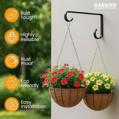 Metal Plant Hangers Outdoor - Wall Mounted Hanging Plant Bracket, 6 Inches, Set of 2, Ideal for Small Plants, Bird Feeders, Wind Chimes (Black)
