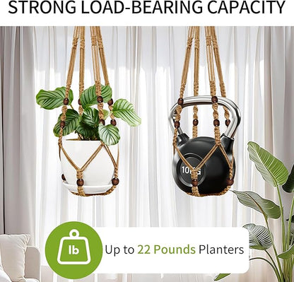 Macrame Plant Hanger - Fits 4 to 15 inches Pots for Indoor Outdoor, 43"/35"/29" Different Sizes Set, Brown (POTS NOT Included)
