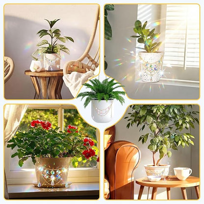 Sun Catcher Plant Hanger with Beads and Glass Crystal Beaded Plant Accessories for Indoor Home Rainbow Decor Pot Accessory(Flower Pot Not Included)(Teardrop)