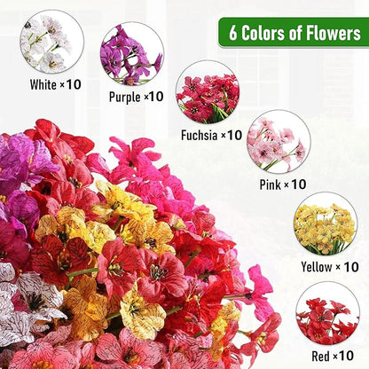 60 Pack Artificial Flowers Outdoor, Faux Silk Flowers for Outdoors Outside Front Porch Hanging Planter Window Box Garden Decoration(Mixed)