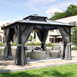 Aoxun 12'x12' Hardtop Gazebo, Aluminum Frame Permanent Pavilion with Curtains and Netting, Outdoor Polycarbonate Double Roof Canopy, Designed for Garden, Lawns, Patio, Gray