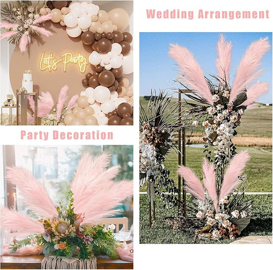 Artificial Pampas Grass Greenery, Pink Silk Plumes, 8 Stems 35 Inch