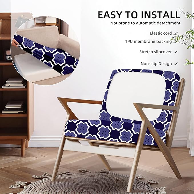 Outdoor Cushion Covers 8 Pack in Dark Blue Geometric Print