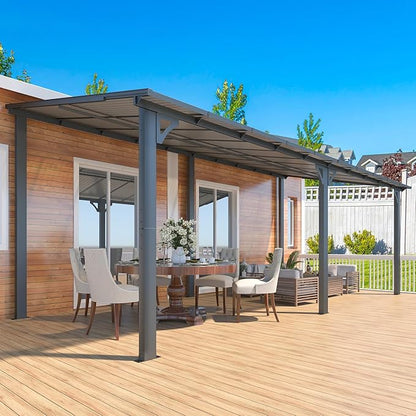AECOJOY 20' x 8' Outdoor Gazebo for Patio, 8x20 Large Wall-Mounted Hard Top Lean to Metal Gazebo Shelter Pergolas and Gazebos Clearance with Patio Roof, Heavy Duty Awnings for Patio, Decks