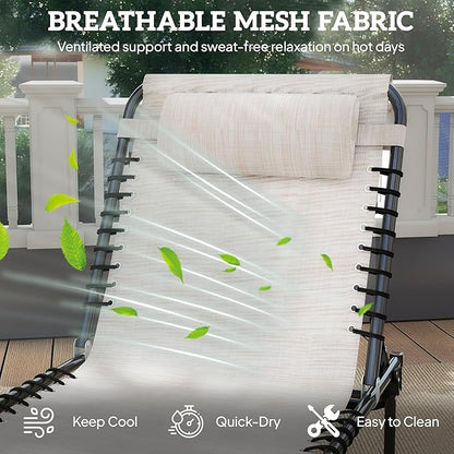 Outsunny Folding Chaise Lounge Chair, Patio Sun Tanning Chair, Outdoor Chaise Lounger with 4-Position Reclining Back, Breathable Mesh Seat for Beach, Poolside, Yard, Cream White
