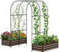 DoCred 3 in 1 Raised Garden Bed with 87in Tall Arch Trellis for Climbing Plants, Galvanized Planter Garden Box Outdoor for Gardening, Climbing Vegetables, Flower