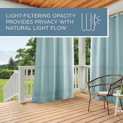 Town & Country Basics Cabana Solid Heavyweight Indoor Outdoor Curtains, Light Filtering Opacity with Grommet Top, Water Repellent, 2-Pack Set, 54"x120", Blue