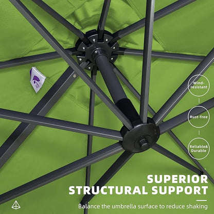 PURPLE LEAF 9' X 11.5' Square Cantilever Umbrella Patio Umbrella with Base Outdoor Umbrella Aluminum Offset with 360-degree Rotation for Garden Deck Pool Patio Apple Green