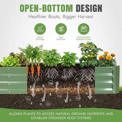 INNO STAGE 8×2×1ft Galvanized Raised Garden Bed Kit, Galvanized Planter Raised Garden Boxes Outdoor, Large Metal Raised Garden Beds for Vegetables, Flowers, Herbs, and Succulents, OliverGreen