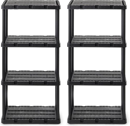 Gracious Living 2 Pack Light Duty Storage Shelves, Knect-A-Shelf 4-Shelf Ventilated Shelving Rack Organizer for Home, Garage, Basement & Laundry, Black