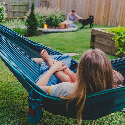 Grand Trunk TrunkTech Double Hammock | Ultra-Strong & Lightweight | 11 ft Hammock with Ripstop Nylon | 500 lb Capacity | Fast-Drying & Weather-Resistant | Green/Aqua