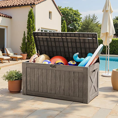 Deck Box, 120 Gallon Outdoor Storage Bin with Lid in Coffee Finish
