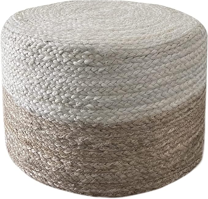 Scandilivin Homes Pouf Ottoman - 100% Jute Braided Footrest Pouf Hand Knitted Traditional Cord Boho Pouffe for Living Room, Bedroom, Nursery, Patio, Lounge Colorblock - Natural Ivory (20”x20”x10”)