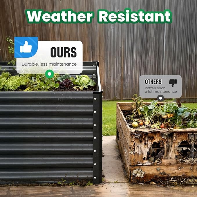 Quictent Galvanized Raised Garden Bed 4x3x1 Ft Metal Planter Box for Vegetables Bottomless for Backyard Dark Grey 2PCS