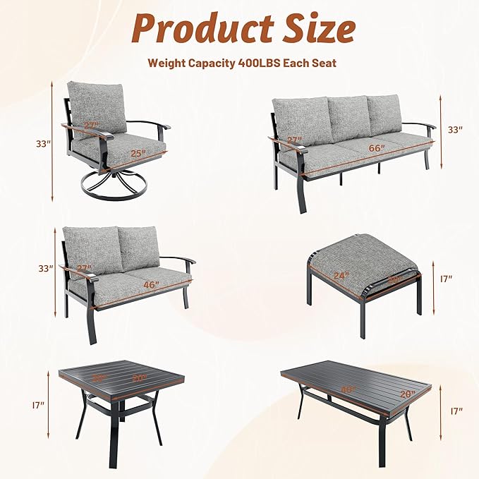 HOMREST Metal Outdoor Ottoman, 3-Piece Aluminum Footstool w/Removable Cushion, Multipurpose Footrest Stool with Coffee Side Table Additional Seating, Set of 3 Outdoor Ottomans for Patio Deck (Grey)