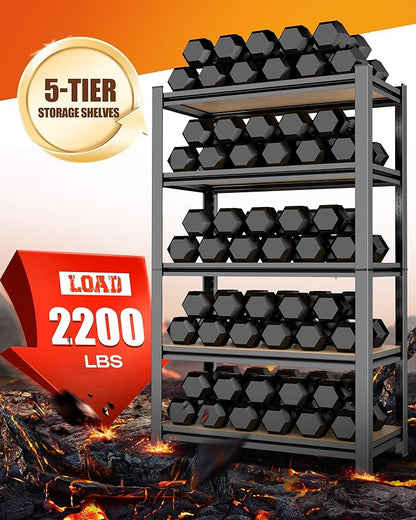 71.2"H-45.6"W Garage Shelving Heavy Duty Storage Shelves, Metal Adjustable Shelving Unit, Utility Garage Organizer Shelf for Basement, Pantry, Kitchen, Warehouse, 45.6"Wx17.7"Dx71.2"H, Black
