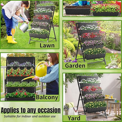 Homdox 2 Pack Vertical Garden Bed, 5 Tiers Vertical Raised Garden Planter, 23 * 26 * 45Inch Outdoor Garden Raised Bed with 4 Hooks, Vegetable Flower Planter Raised Stand for Garden Patio Yard, Black